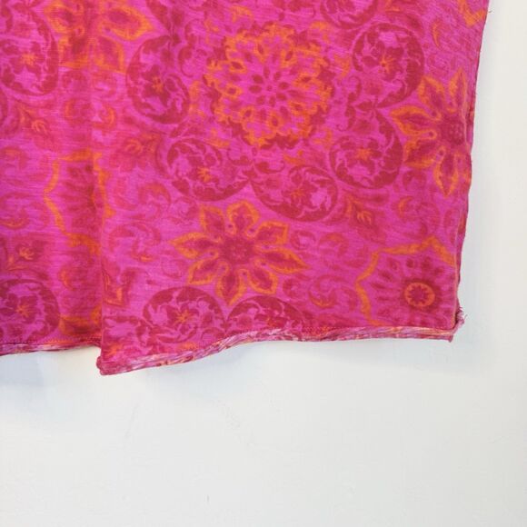 Pilcro Anthropologie 2X Boho Pink Flower Colorful Artsy Raw Hem V Neck Top - Picture 7 of 14